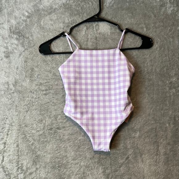 SKATIE Toddler Girls 5T/6T One Piece Swimsuit Lilac Checkered Gingham New